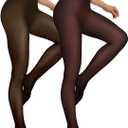 Vertvie Fleece Lined Tights Women Winter Thermal Leggings Pack | Fake Translucent Warm Sheer Pantyhose, High Waisted Thick Tights for Dresses, Opaque, Soft Plush, Tummy Control, Footed (Black)