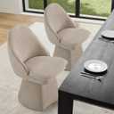 Swivel Dining Chairs Set of 2, Upholstered Mid Century Modern Deskchair with Round Back, Linen Fabric Kitchen Chairs for Dining Room, Bedroom, Dressing Room, Khaki