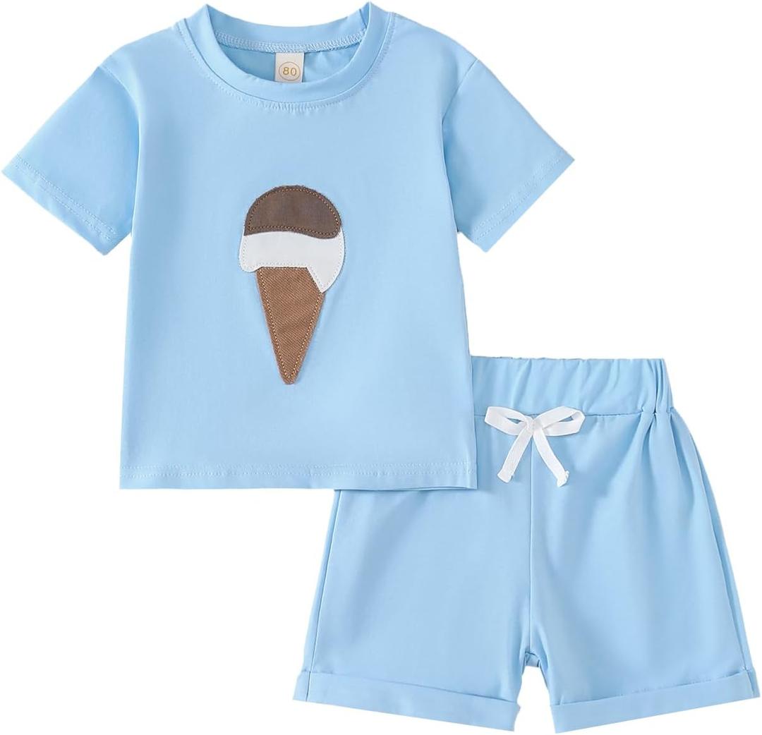 Toddler Baby Girls Clothes Short Sleeves T-Shirt Tops + Shorts Cute Summer Outfits Set (Blue)