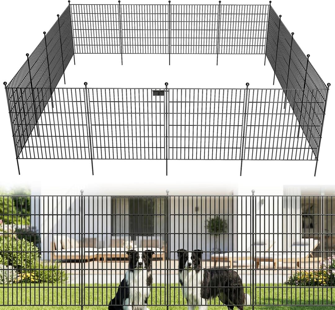 20 Panels No Dig Garden Fence with Gate, 32 in(H) X53 ft(L) Metal Fence Panels, Thickened Rustproof Garden Fencing, Animal Barrier for Dogs