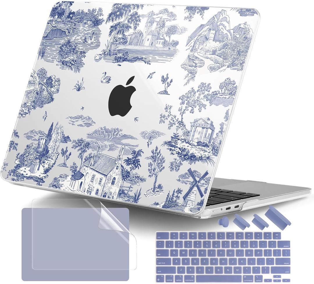 DONGKE for MacBook Air 13 Inch (13.6 Inch) Case, M5/M4/M3/M2 Chip 2026 2025 2024 2023 2022, Hard Plastic Printed Cover with Screen Protector & Keyboard Cover & Dust Plugs, Toile Pattern