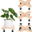 Pack of 3 Wooden Plant Caddy with Wheels 12 Inch Rolling Plant Stand on Wheels Heavy Duty Plant Dolly for Large Plants Plant Roller with Wheels Planter Wheels Base Indoor & Outdoor