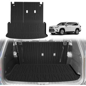 TripleAliners Trunk Mat with Backrest Mat Compatible with Toyota Grand Highlander 2024 2025 2026 All Weather TPE Liners 2 in 1 Accessories Custom Fit TPE Heavy-Duty Covers (Won't Fit Highlander)