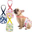 Pet Soft Dog Diapers Female with Suspenders, 3 Pack Reusable Female Dog Diapers for Heat, Dog Period Panties for Doggie in Cycle(X-Small, Flowers)