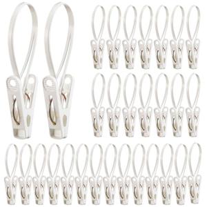 Honeydak 30 Pack Multi-Purpose Laundry Hooks Hanging Clips Bulk with Plastic Rope Hanger Clips for Baby Clothes Closet Organizer for Pants Hat Sock Boot Bra Towel Bathroom Wardrobe (White)