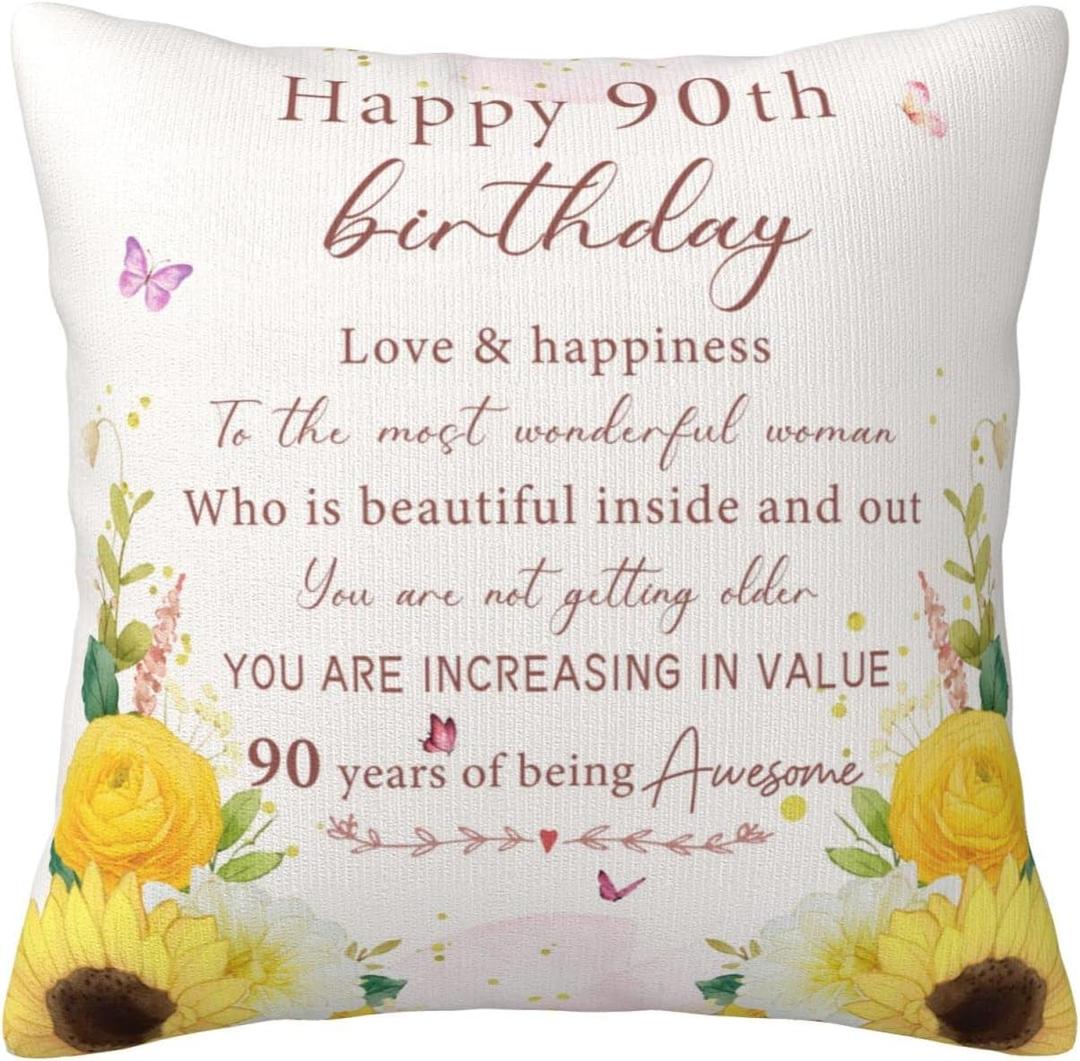 90th Birthday Gifts for Women - 90th Birthday Decorations for Women - Happy 90 Birthday Party Decor - 1935 Birthday Gifts - Best Gift Ideas for 90 Year Old Woman - Throw Pillow Covers 18x18 inch