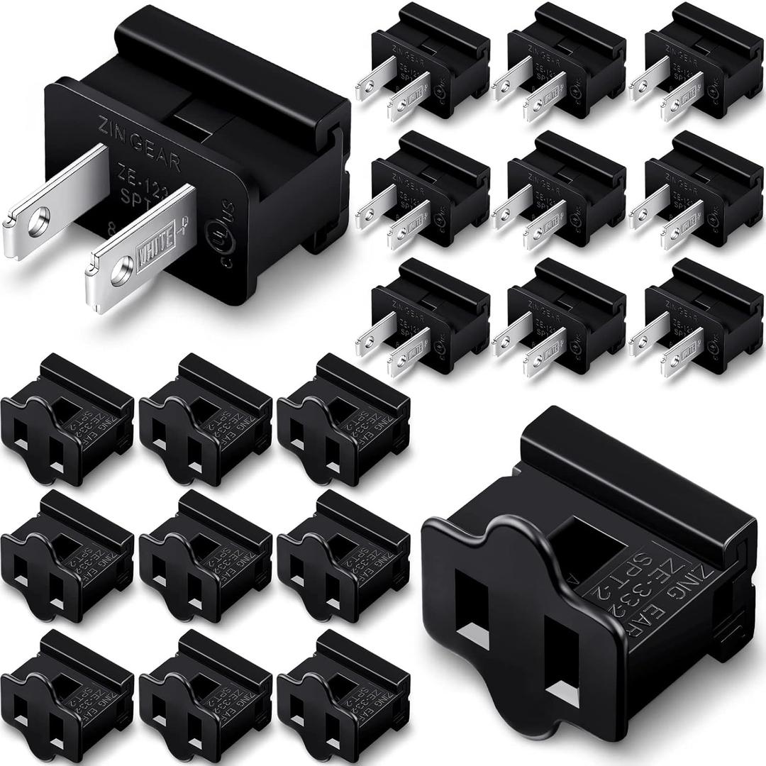 Flutesan 20 Pack Christmas Female and Male Vampire Plugs Zip Plug Electrical Gilbert Connector Male Female Slide Connector Inline Adapter for Xmas Holiday Party, Black (SPT-2)