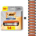 BIC Comfort 3 Refillable Refill Razor Cartridges, Three-Blade Disposable Razors for Men, Sensitive Skin Razor for a Comfortable Shave, 14 Razor Refill Cartridges