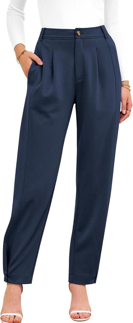 BTFBM Women's Pants Spring Fall 2026 Casual High Waist Trousers Tapered Slacks Pockets Dressy Business Work Outfits (X-Large, Dark Blue)