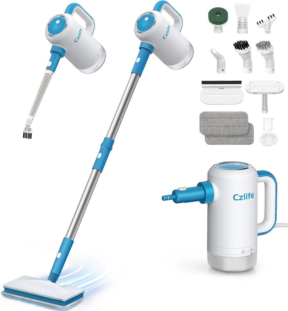 Czlife Z7 Steam Mop for Floor Cleaning, 13-in-1 Handheld Steam Cleaner for Home Tile Grout Hardwood Laminate Furniture Couch Clothes Carpet, Multi-Purpose Floor Steamer Machine, Corded (Blue)