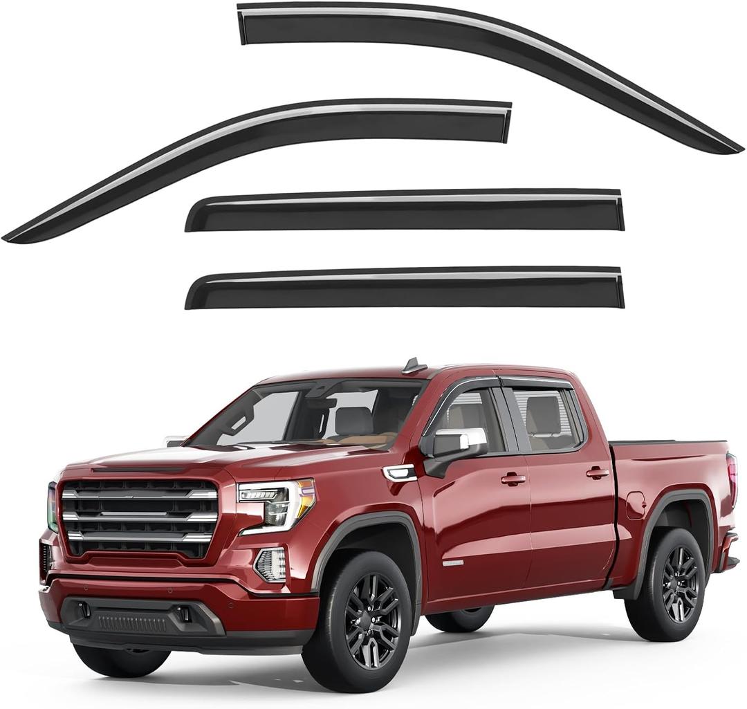 Outside-Mount Window Rain Guards Fit for 2019-2026 Chevy Silverado & GMC Sierra Crew Cab, Extra Durable Window Visors Deflector, Dark Smoke, Vent Shades for 19-26 1500 2500HD 3500HD Crew Cab