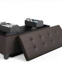 Faux Leather Storage Ottoman with Bins - Brown Foot Rest Bench, Max 660lbs, End of Bed or Living Room