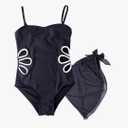 Girls Swimsuit Adjustable Straps Cut Out One Piece Bathing Suit with Cover Up Skirt Girls' Swimwear, 11-12Y