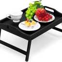 2 Pack Bed Tray Table Breakfast Trays Serving Tray Bamboo Bed Laptap with Floding Legs Handles and Phone Holders