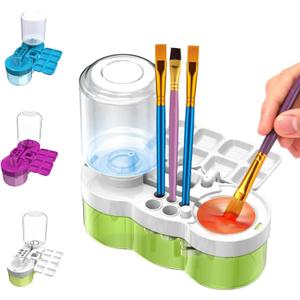 2026 Paint Brush Cleaner Brush Rinser Water Circulation, Brush Cleaner Painting Tool, Water Cycle Paint Brush Rinser With Brush Holder and Palette, Brush Rinser Dispenser for Adults Artist Kid (Green)