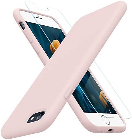Miracase Ultra Slim Designed for iPhone SE Case 2022(3rd Gen)/iPhone SE 2020(2nd Gen)/iPhone 7/iPhone 8 Cases with Screen Protector, Multi-Color Silicone Shockproof Phone Case(Sand Pink)
