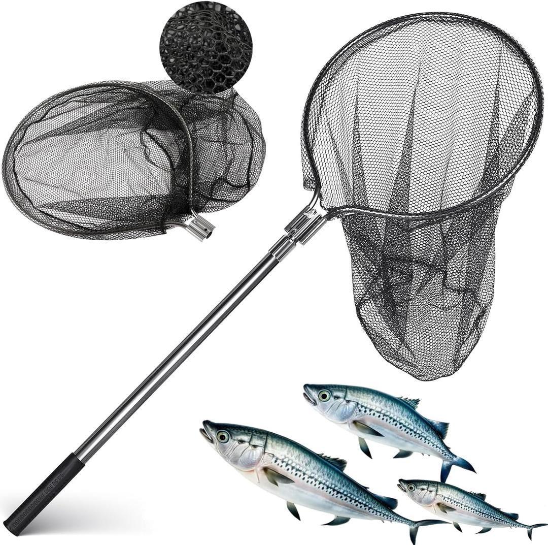 Heavy Duty Extra Large Aluminum Landing Net - Telescoping Handle (67-100in), 20in Net Opening for Saltwater Fishing