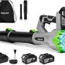 Leaf Blower Cordless,Electric Leaf Blower with 2 4.0Ah Battery Powered and Fast Charger, Cordless Blowers for Lawn Care and Car Dust Snow Blower,6 Speed Control,Grey