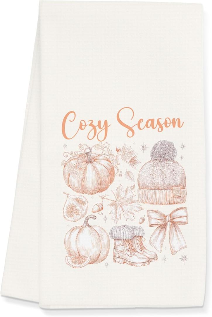 2 x Fall Towels Gifts for Women Men, Autumn Cozy Season Towels for Kitchen Bathroom Decor (16x24 inches)