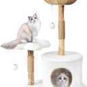 Easyego Modern Cat Tree, 36.6" Aesthetic Wood Cat Tree Tower for Large Cats, Luxury Cat Condo with Scratching Posts and Flower Platforms, Cat Furniture, White