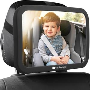 KeaBabies Baby Car Seat Mirror - Wide Shatterproof Backseat Infant Car Mirror for Baby Rear Facing, Crystal Clear View, Travel Accessories, Easy Install & Adjust for Removable Headrest (Matte Black) (Large 11.5 x 7.5")