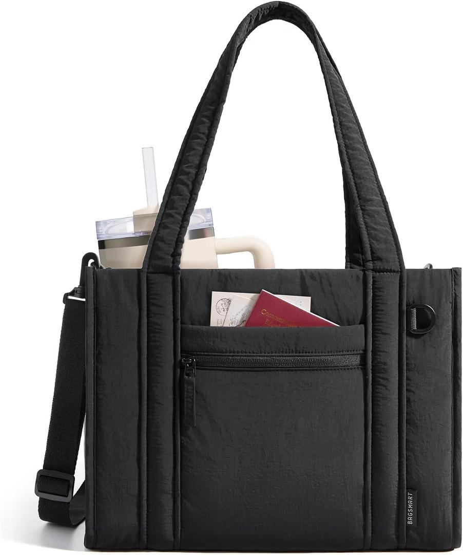 BAGSMART Boxy Tote Bag for Women, Crossbody Bag with Zipper, Crush Bow Purses for Travel Work College