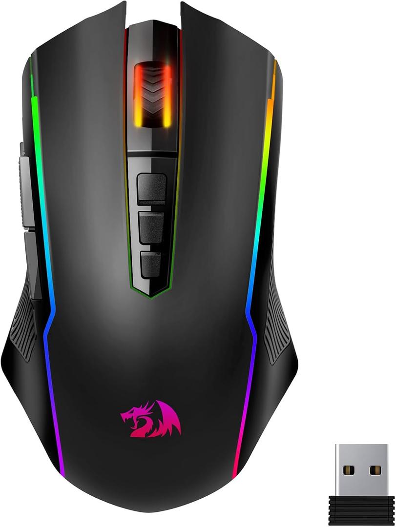 Redragon Wireless Gaming Mouse, TriMode 2.4G/USBC/Bluetooth Mouse Gaming, 12000 DPI, RGB Backlit, Fully Programmable, Rechargeable Wireless Computer Mouse for Laptop PC Mac, Black