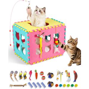 Natheeph Cat Toys for Indoor Cats, Interactive Cat Toy 49pcs Including Cat Wand Toy & Cat Feather Toys Refills, Funny Kitten Toys with Play Tent, Springs, Balls for Bored Indoor Cats Exercise & Chase