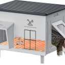 Large Indestructible Heated Cat House for Outside - Extremely Waterproof & Weatherproof Heated Outdoor Cat House with Escape Door for Winter, Insulated Feral Cat Shelter for Barns Strays 22x17x17.5 in