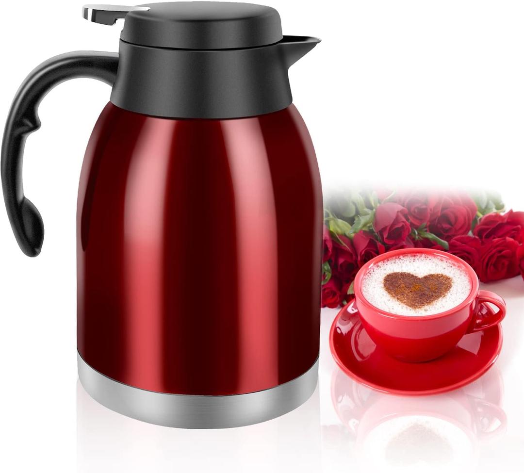 54oz Stainless Steel Coffee Carafe, Unbreakable Double Wall Vacuum Thermos Flask Large Capacity 1.6L Water Tea Pot Beverage Pitcher for Cold Drinking for Mother's Day (Bright Red)