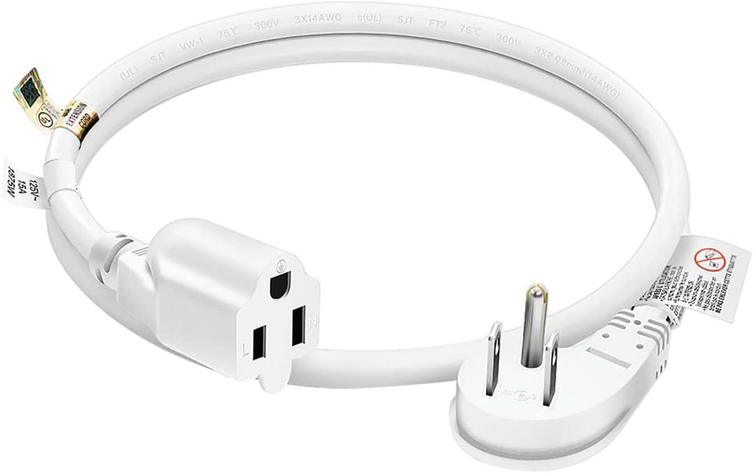 FIRMERST 1875W Low Profile Flat Plug 2Ft Extension Cord 14AWG 15A White UL Listed