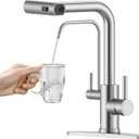 APPASO Waterfall Kitchen Faucet with Water FilterWithout Water Filtration Device2 Handle Kitchen Sink Faucet, Brushed Nickel Kitchen Faucet with Pull Down Sprayer - 3 in 1 Kitchen Sink Faucet