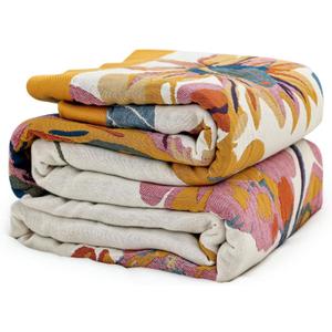 MSGKV Boho Throw Blanket for Couch and Sofa Cotton Cover for Living Room Floral Throw Cozy Blankets (D-Flower and Butterfly, 50" x 60"(Throw))
