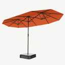 15FT Double Sided Patio Umbrella with Base Included Large Outdoor Market Umbrella with Crank Handle, UV Resistant Canopy, Sturdy Frame for Garden, Poolside, Deck, Terracotta