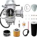 Carburetor Carb Compatible with 2004-2007 Yamaha Rhino 660 YFM660/YXR660FA/FSE/FH/Hunter UTV ATV  Replaces OEM 5KM-14901-00-00 IncludesAir Filter, Fuel Filter, Spark Plug, Intake Manifold Boot