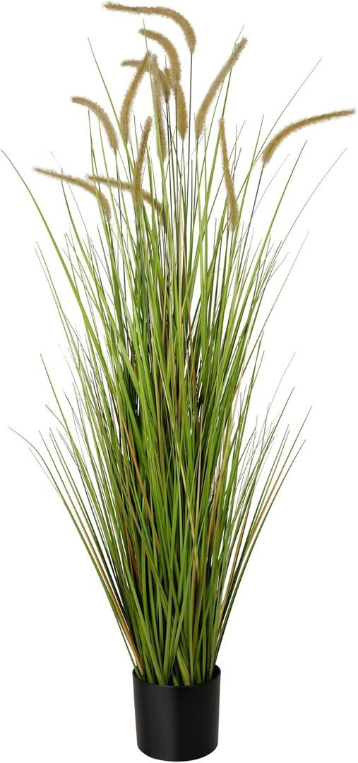 KOL Artificial 5ft Horsetail Reed Grass  59in Tall Faux Grass Plant in Pot, Indoor Outdoor Artificial Greenery for Home, Office, Wedding & Party Decor