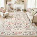 Maxsoft 4x6 Area Rugs for Living Room Bedroom, Floral Vintage Large Rug with Rubber Backing: Soft Non-Slip and Washable Low Pile Throw Carpet for Dining Room Kitchen Home Decor, Pink