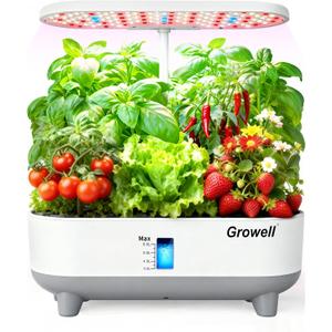 Hydroponics Growing System Kit, 16 Pods, Vertical 8L Indoor Gardening System for Herb Vegetable Fruit, Hydro Garden with LED Grow Light, Smart Water Circulation, 3 Light Modes & 2 Timer, White