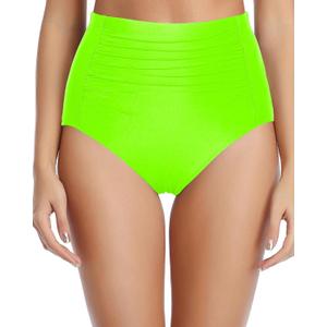 Tempt Me Women High Waisted Bikini Bottoms Tummy Control Swimsuit Bottoms Ruched Bathing Suit Bottom (Large, Neon Green)