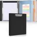 SKYDUE 3 Ring Binder with Clipboard 1 Inch, 13.2" 10.2" PU Binder with Notepad & 5 Dividers with 5 Pockets, Labels, Clipboard Folder Great for School Office (Fit Letter Sized Paper) (Black)