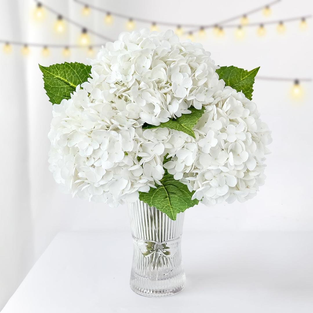 3 PCS White Hydrangea Real Touch Artificial Flowers 21'' with Stems