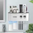 Toothbrush Holders Wall Mounted, Toothbrush Holder with Automatic Toothpaste Dispensers, 6 Brush Slots, 2 Magnetic Cups, 1 Cosmetic Drawer Organizer and 1 Large Storage Tray