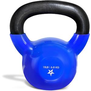 Yes4All Kettlebell, 6.8 KG LB Vinyl Coated Cast Iron Strength Training Kettlebells for Home Gym Exercises, Fitness, Full Body Workout Equipment, Push Ups, and Grip Strength