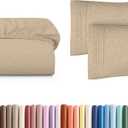 Full Size Fitted Bed Sheet + 2 Pillowcases Bundle - Hotel Luxury Single Fitted Bottom Sheet Only - Fits Mattress w/ Deep Pockets Between 8 to 16 inches - Breathable & Wrinkle Free - Heathered Beige