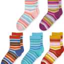 Girls Seamless Socks Rainbow Stripes Cotton Socks Kids Casual Athletic Socks For School