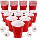GoBig 36oz Giant Red Party Cups 50 PACK - Holds Twice as Much as Standard Party Cups, Includes 4 XL Pong Balls