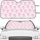 BBTO Pink Bow Car Windshield Sun Shade Cute Cars Visor Front Windshield Sun Protector to Keep Cooler Vehicle Automotive Sunshade Interior Heat and UV Protection 55 x 27.6 Inch