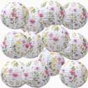 Honoson 12 Pcs Wildflower Paper Lanterns Spring Floral Watercolor Wildflower Party Decorations Hanging 10 Inch Chinese Lanterns for Wedding Bridal Shower Baby Shower Tea Party Decorations (Pastel)