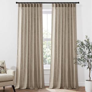 MIULEE Taupe Linen Curtains 102 Inch Length 2 Panels for Bedroom Living Room, Back Tab Hook Belt Pleated Soft Thick Linen Textured Window Drapes Semi Sheer Light Filtering Farmhouse Burlap Look Decor