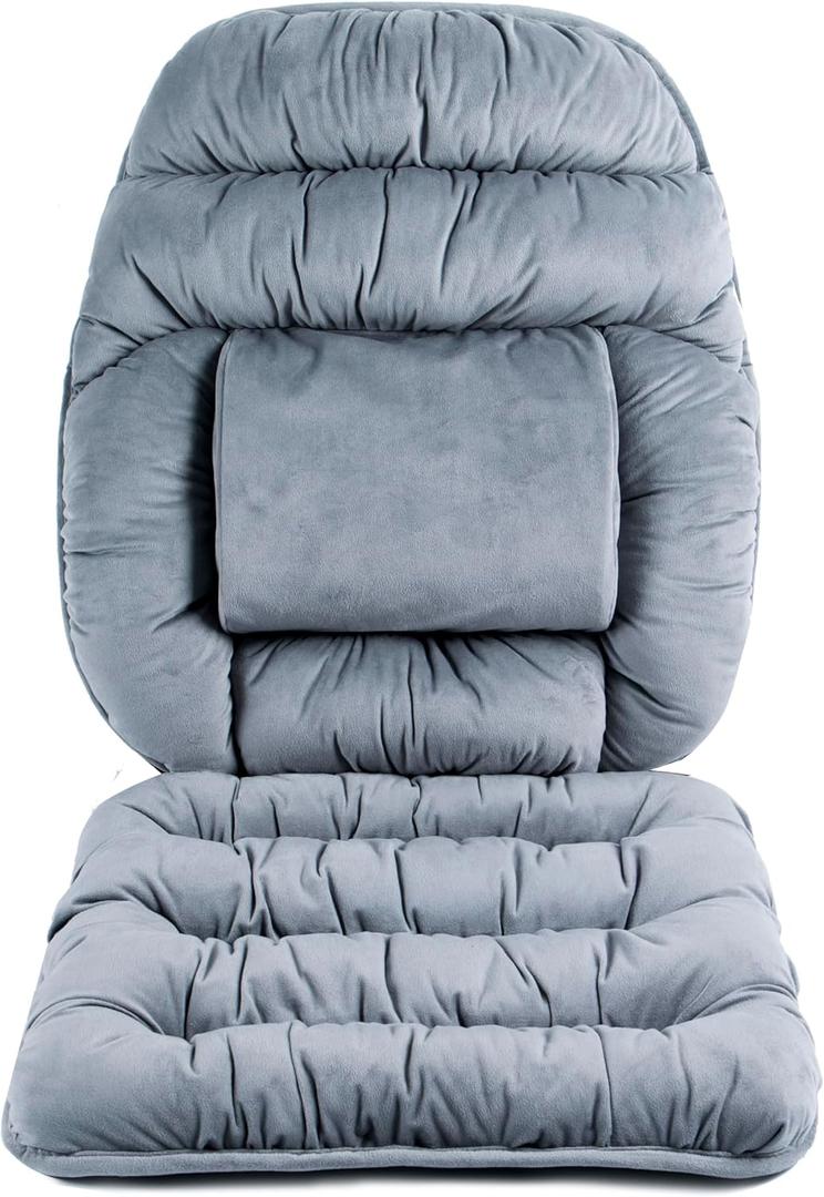 ALIBO Large Size Nonslip Back Support Cushion Low Back Pain Relief Pillow Seat Cushion with Lumbar Rest for Office Chair,Recliner,Rocking Chair,Wheelchair,Auto Car with Long Adjustable Straps (Grey)